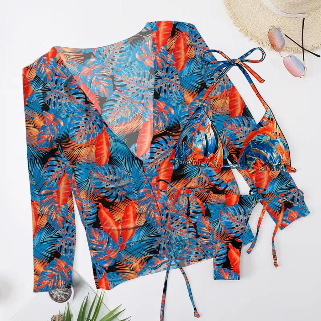 New Print Mesh Sun Protection Three-Piece Bikini Swimwear