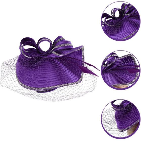 MAGICLULU Women’s Purple Fascinator Hat Headband Cocktail Tea Party Bridal Hairpiece Elegant Linen Mesh Accessory for Special Occasions
