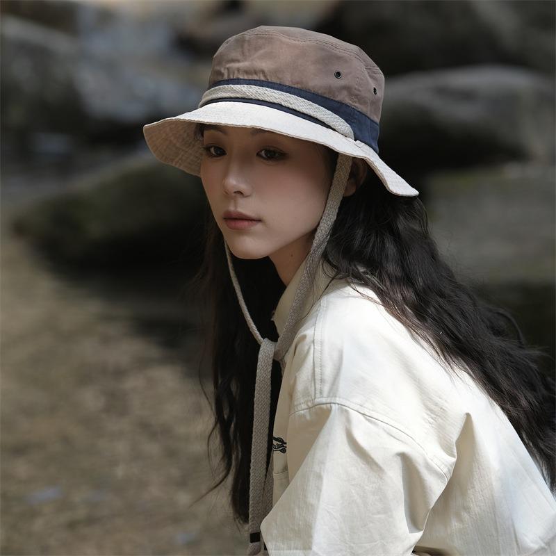 Women's Summer Anti-UV Fisherman Hat - Lightweight Foldable, Color-block Sun Protection Cap for Hiking Cycling Outdoor