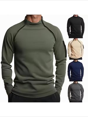 Τακτικό Ανδρικό Πουλόβερ με Ψηλό Λαιμό - Φθινόπωρο Χειμώνας Μονωμένο Αναπνέον Μονόχρωμο Αθλητικό Μπλουζάκι Εξωτερικού Χώρου