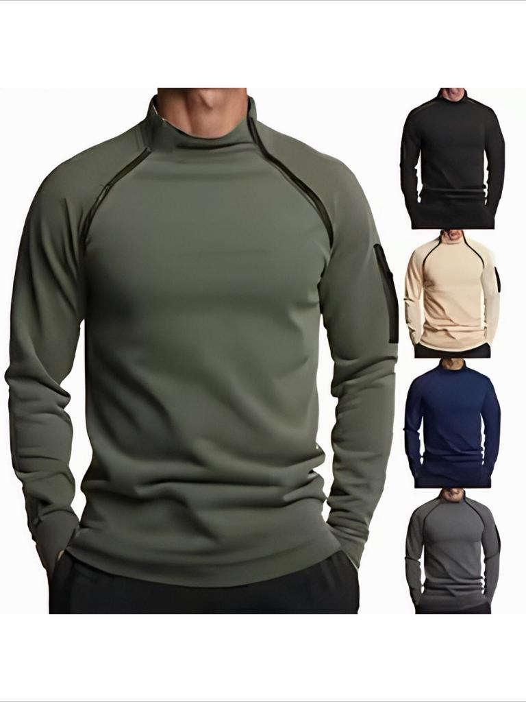 Taktický pánský pulovr s vysokým límcem - Podzim Zima Zateplený Prodyšný Jednobarevný Outdoorová mikina