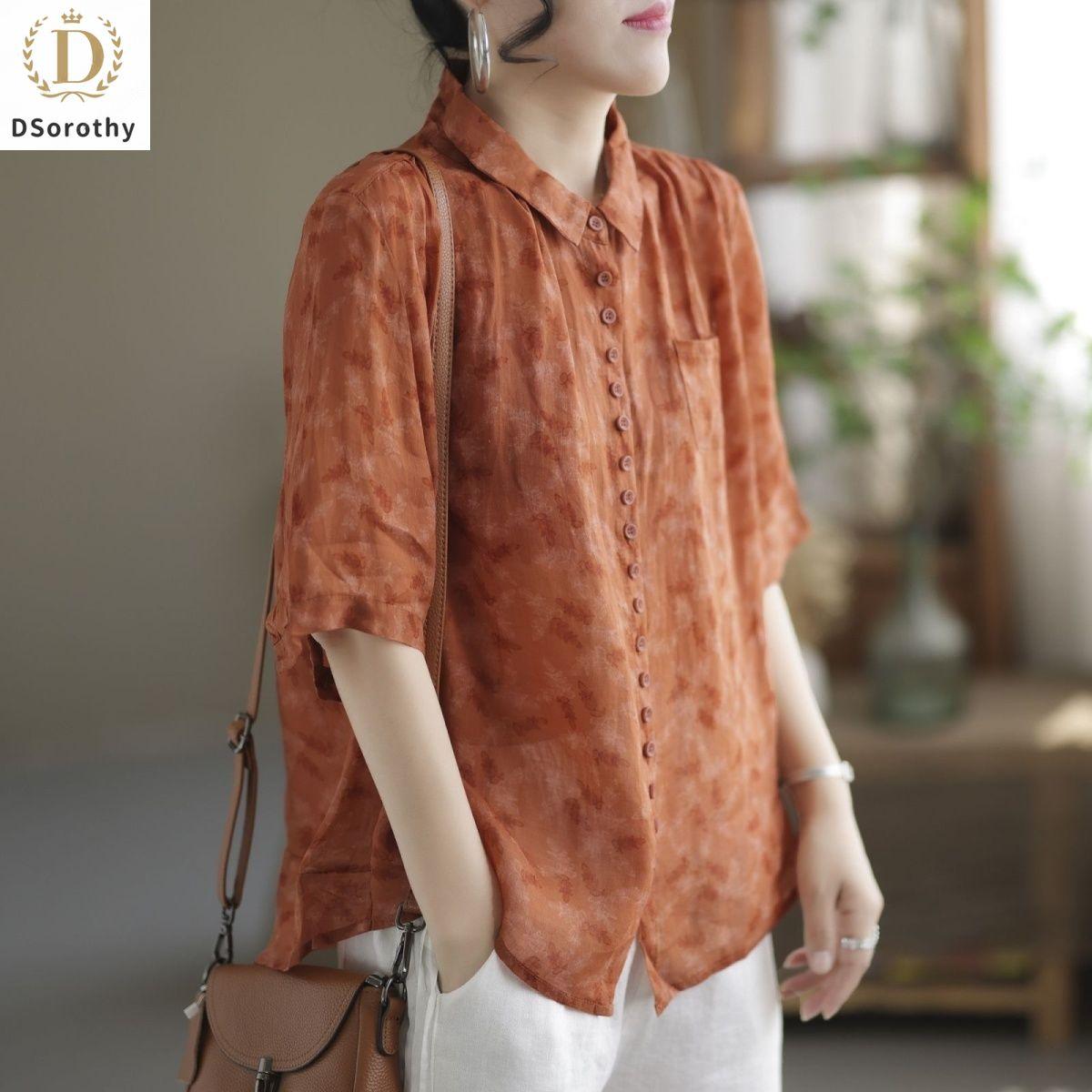 

Летние женские топы и блузки, модная свободная рубашка три четверти, поло с лацканами и карманами на пуговицах, элегантная женская одежда с принтом XXXL оранжевый