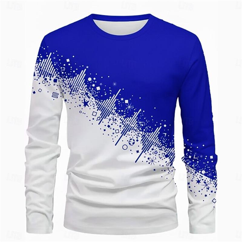 New Santa Claus Men's Long-Sleeve T-Shirt, 3D Print, Spring and Autumn Casual Loose Round-Neck Breathable Top