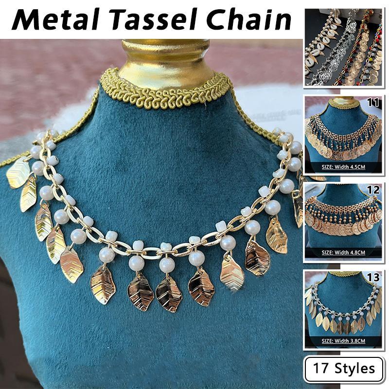 1M Ethnic Style Metal Sequin Chain Trim Sewing Tassels Fringe Beaded Ribbon Fringe Trim Diy Craft Waist Chain Garment Accessory