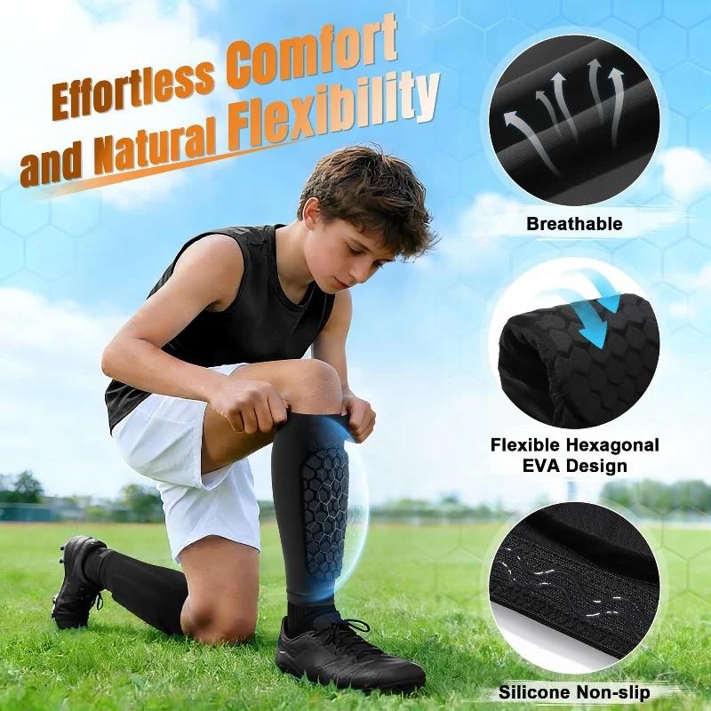 1pc Shin Guards Football Basketball with Honeycomb Padding Breathable Nylon Anti Impact Sport Leg Protectors for Kids Adults 1