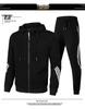 Men's Trendy Autumn Zip-Up Hooded Sweatshirt with Three Stripes Print