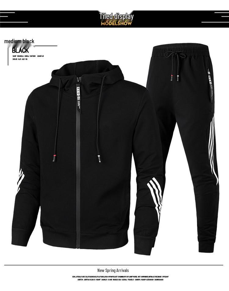 Men's Trendy Autumn Zip-Up Hooded Sweatshirt with Three Stripes Print