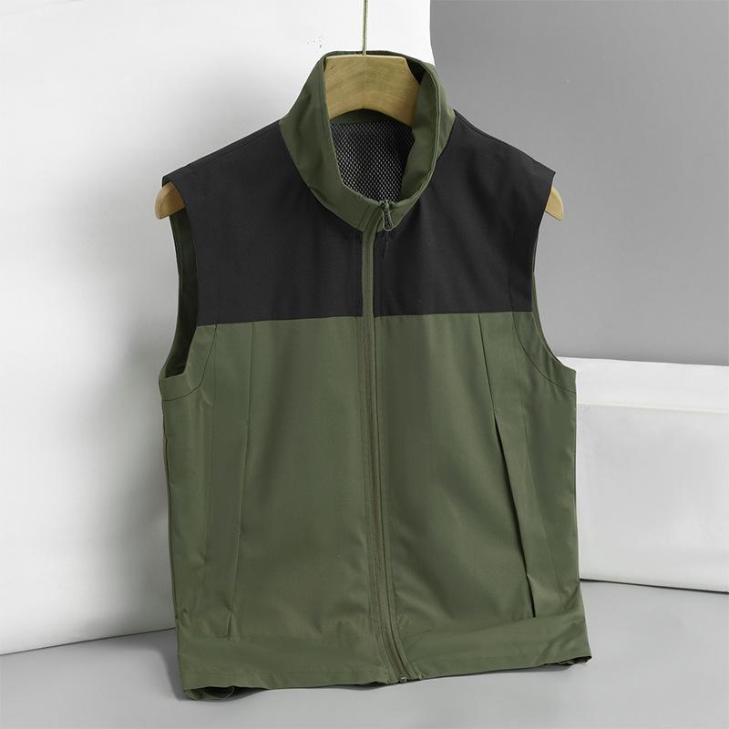 Outdoor Spring and Autumn Multi-pocket Sports Vest Men's Loose Hiking Vest Jacket Cardigan Stand Collar Waistcoat