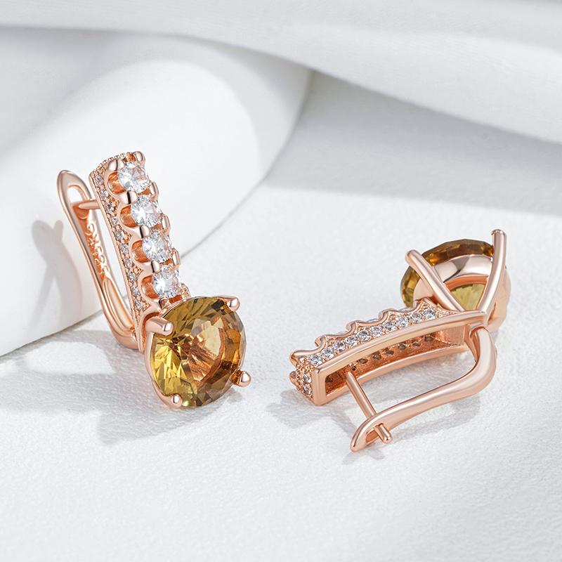 Einzigartige Glänzende Braune Natürliche Zirkon Tropfenohrringe Für Damen Mode Roségold Farbe Hohe Qualität Braut Hochzeits Schmuck