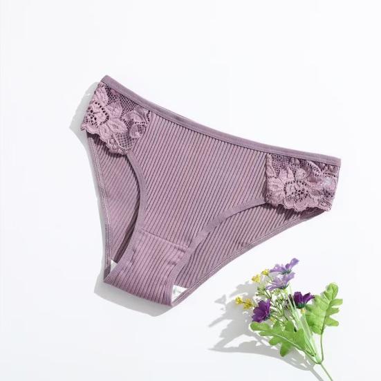Cotton Underwear for Women Floral Lace Ribbed Low Rise Hipster Panties Soft Breathable Cheeky Bikini Briefs