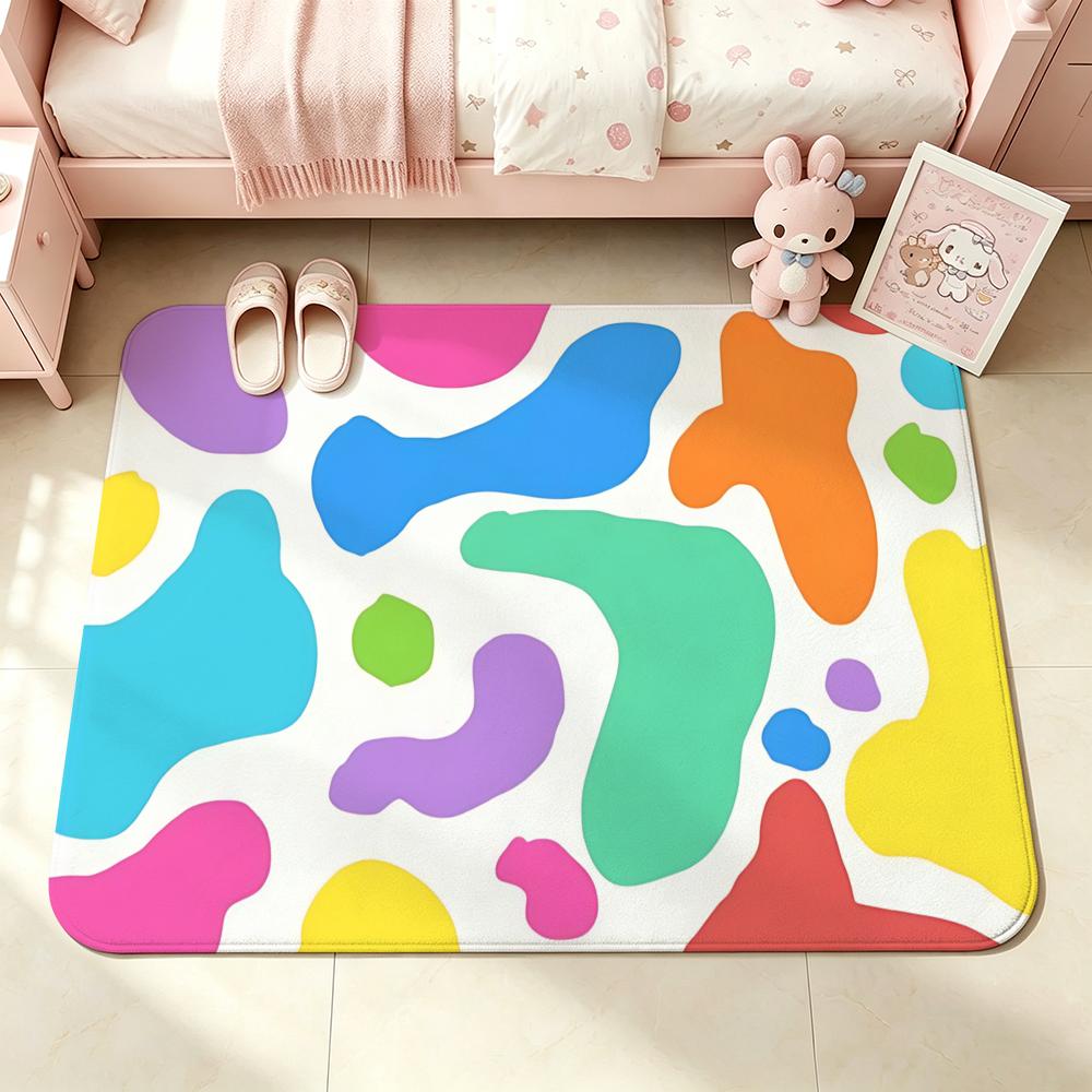 Macaron Color Cow Spot Allover Floor Mat Bedroom Carpet, Bathroom Foot Mat, Doormat, Non-Slip Absorbent Multi-Use