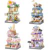 Bausteinset für die Stadtstraßenansicht, DIY-Eiscreme-, Kaffee- und Blumenladen-Modellbauspielzeug, ideal für die Heimdekoration und als Weihnachtsgeschenk