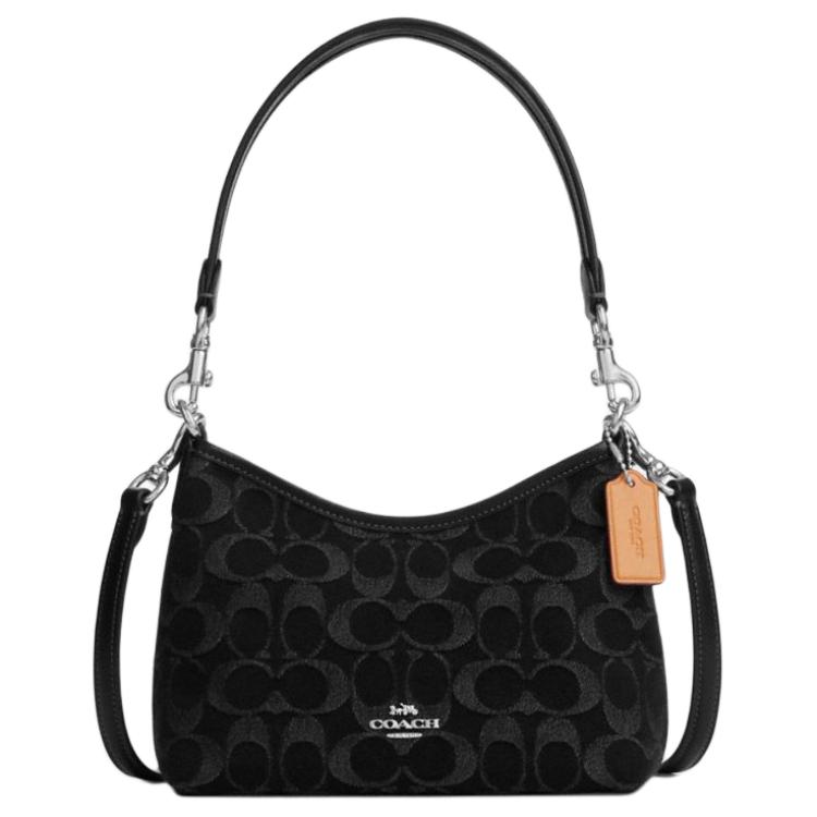 

Coach Laurel 19 Monogram Mahjong Bag Cotton And Leather Underarm Shoulder Bag Small Women bags Black CCZ41-SVBK Basic Set (Bag+Dust Bag)