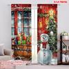 2pcs 2D Flat Printing Merry Christmas Popular Curtain Snowmen and Christmas Trees3 100% Polyester Without Electricity Holiday