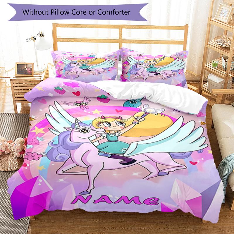 3pcs Custom Name Star Butterfly Bedding Set Duvet Cover Closure Includes 1 Duvet Cover & 2 Pillowcases, Soft and Comfortable for All Seasons.