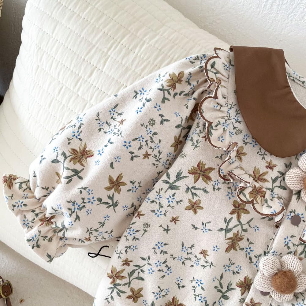 Baby Clothes Bodysuit Long Sleeve Girls Coverall Lace Newborn Baby Preparing for Birth Gift Monthly Photo Collar Floral Pattern Brown 6M [Baby koi]