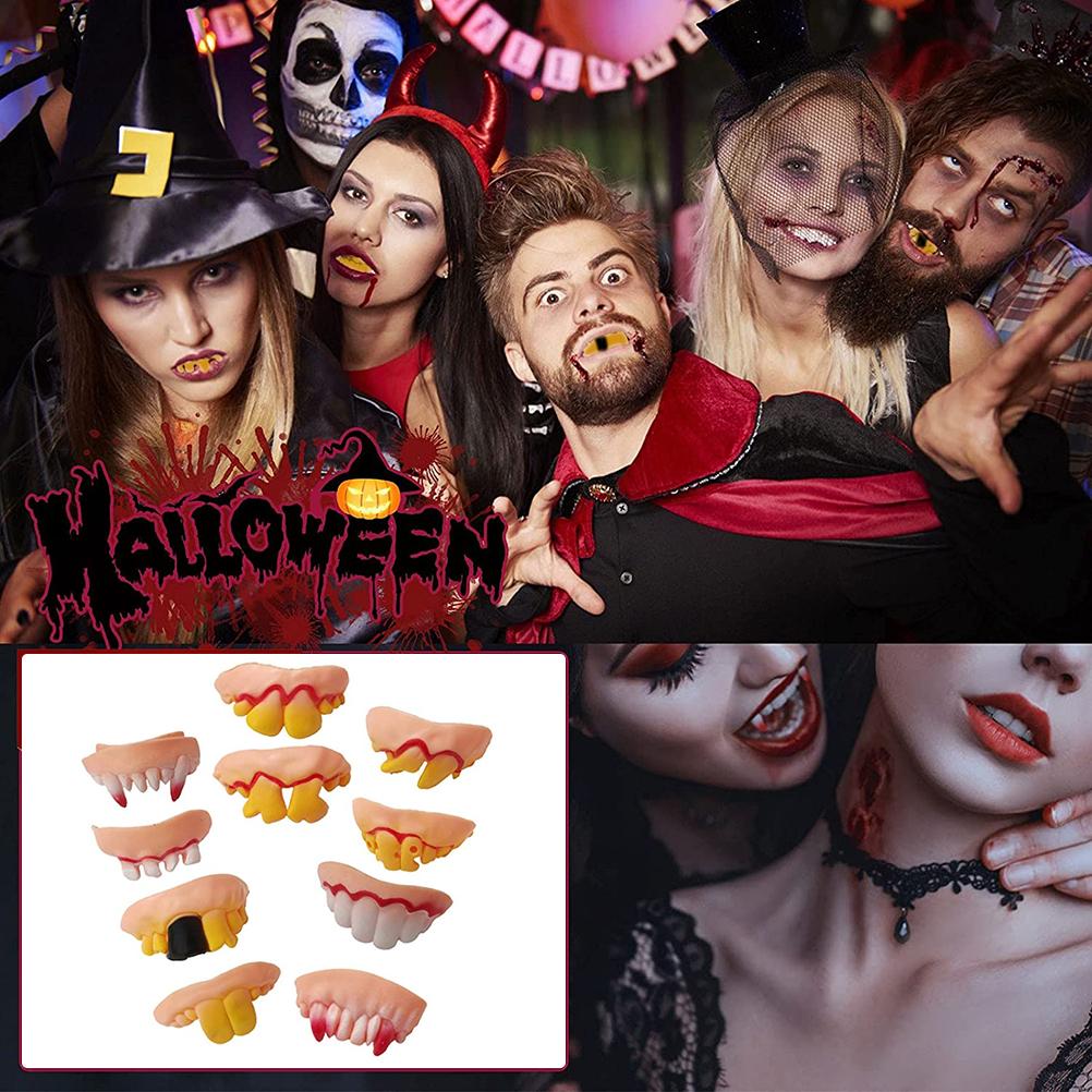 10 Pcs Halloween Ugly Teeth Funny Party False Rotten Teeth Prop Denture Model Prank Funny Tricks