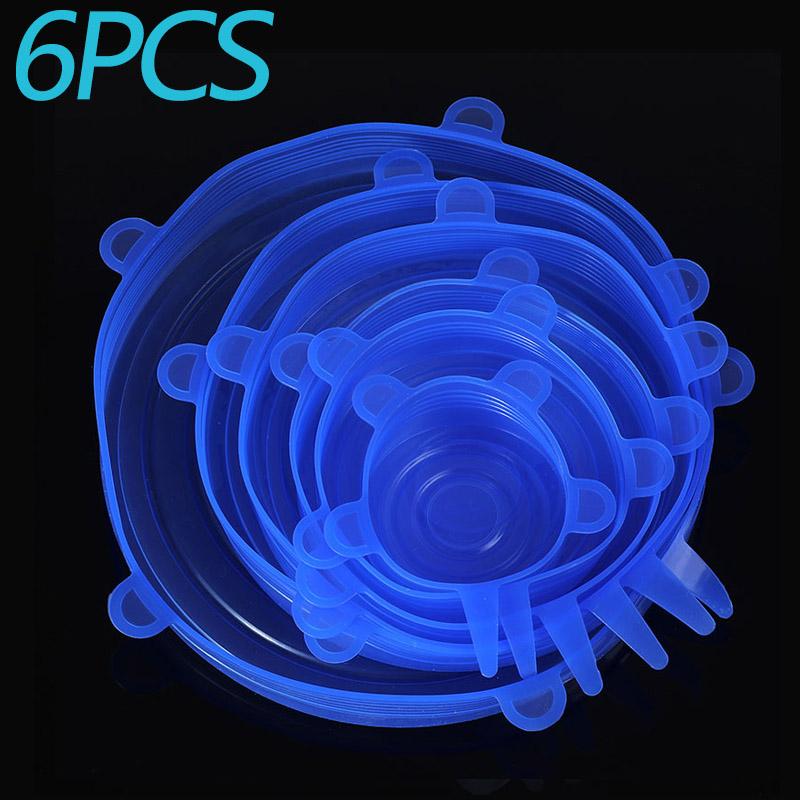 6PCS Stretch Silicone Covers Stretch Lids Airtight Food Wrap Covers Keeping Fresh Seal Bowl Stretchy Wrap Cover Kitchen Supplies