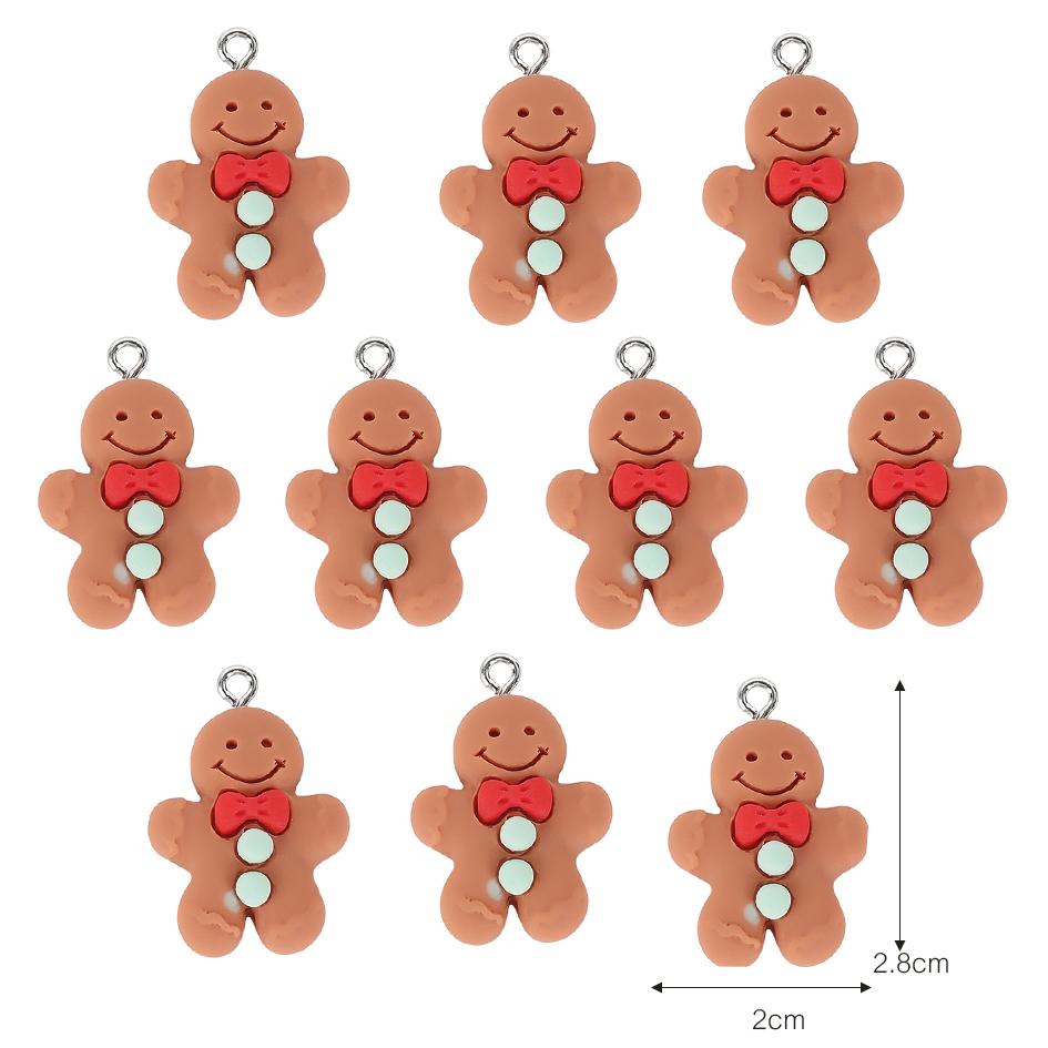 Christmas Resin Ornament Cute Santa Gingerbread Man Hanging Pendant for DIY Craft Jewelry Keychain Xmas Tree Decorations