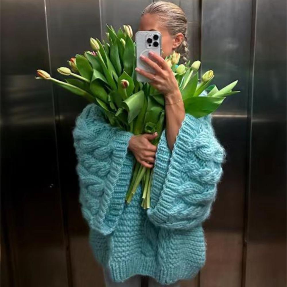 Свободный трикотажный свитер для женщин, повседневный ленивый свитер с круглым вырезом, женский, осень-зима 2024 года, свободные рукава, трикотаж для женщин L