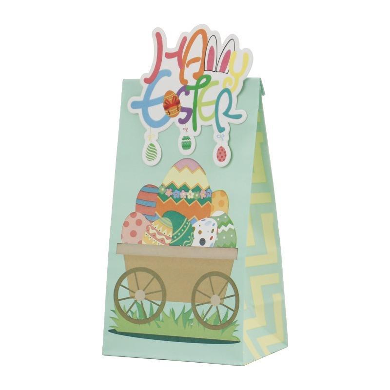24 Pcs Easter Paper Bags, 24 Pcs Easter Stickers, Easter Goodie Bag Party Supplies for Classrooms, Party Favors, Kraft Holiday Goody.