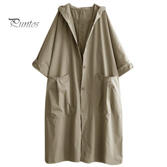 Women Outwear Spring Autumn Trench Coat Solid Color Loose Hooded Ladies Overcoat Streetwear Literary Style Single Breasted Windbreaker for Working