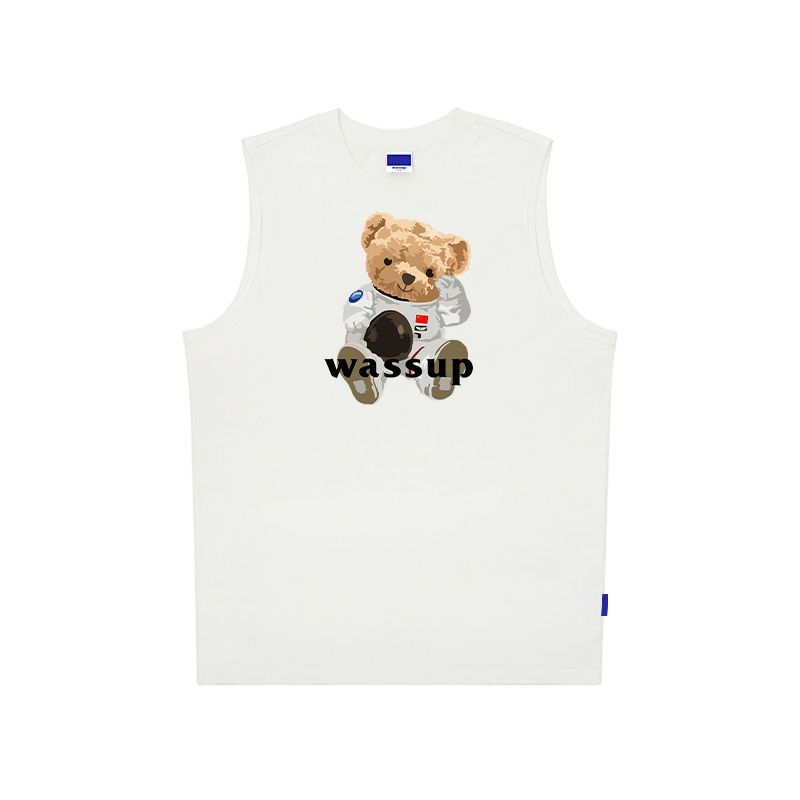 

Wassup Heods Chinese Style Sleeveless T-Shirt Vest for Men and Women, Couple Summer Hong Kong Style Casual Sports Loose Vest White(100% Pure Cotton, No Pilling) M