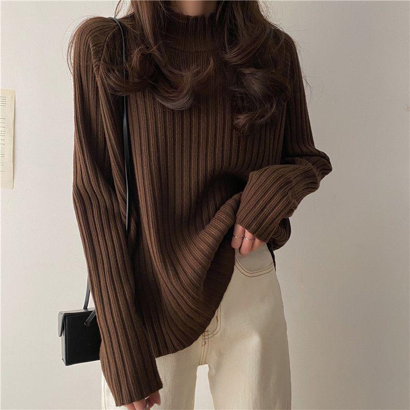 Loose Slimming Knitted Sweater: Half-High Neck, Autumn/Winter Style, Belly-Covering, Fits 80-200 Catties