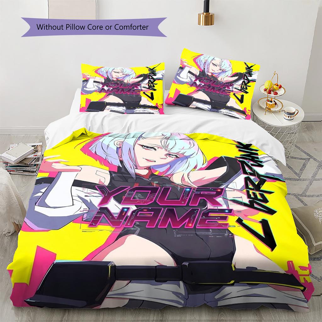 Cybernetic Future Heroine Custom Name Pattern Bedding Quilt Set Quilt Cover Pillowcase Home Birthday Gift(1 * duvet cover + 2 * pillowcase, without co