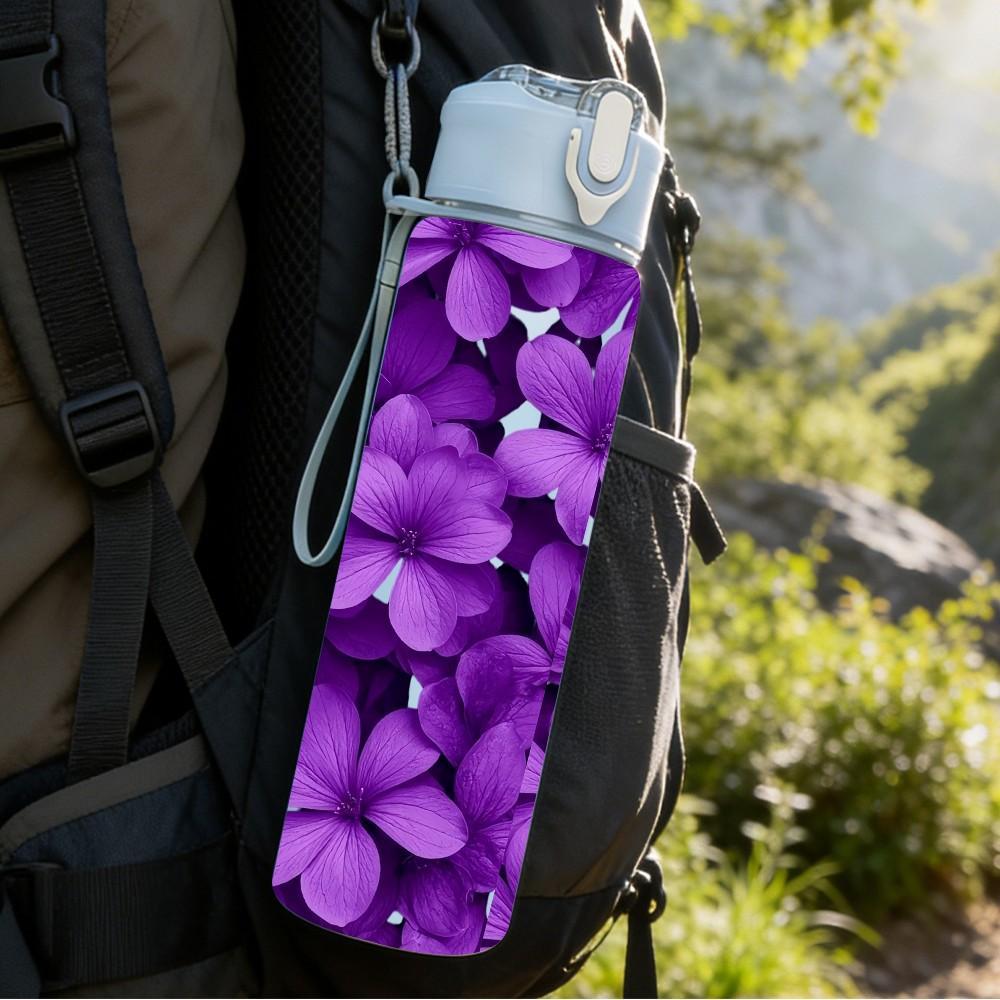 1PC Dense Purple Lilac Flower Cluster Print 750ml Color Plastic Sports Water Bottle Leakproof Flip Straw Lid Suitable for Sports Office Home Use