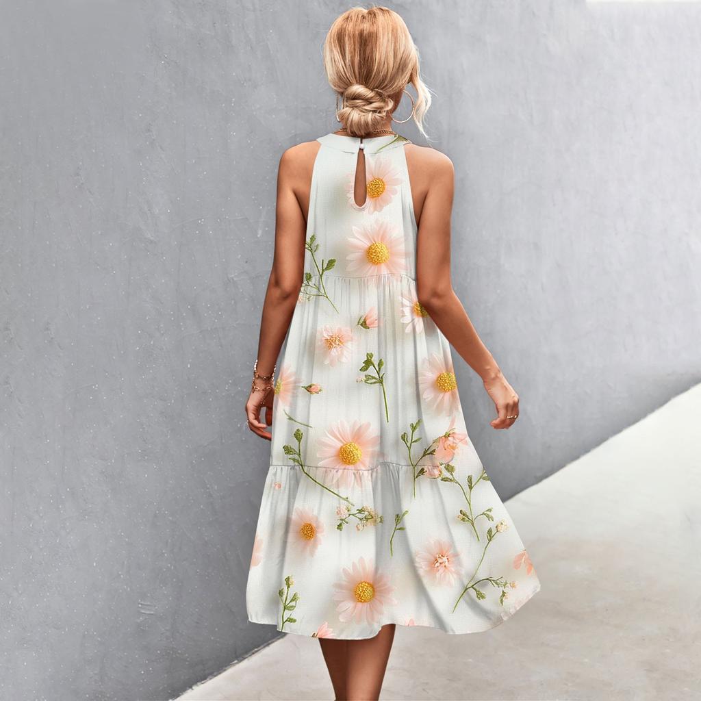 Women's Summer Sleeveless Valentine's Day Printed Loose Splicing Casual Hanging Neck Beach Dresses