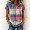 Top da Donna Casual a Manica Corta Patchwork Stampato Girocollo Vestibilità Larga T-shirt Blusa con Cuciture Stile Denim per Uso Quotidiano