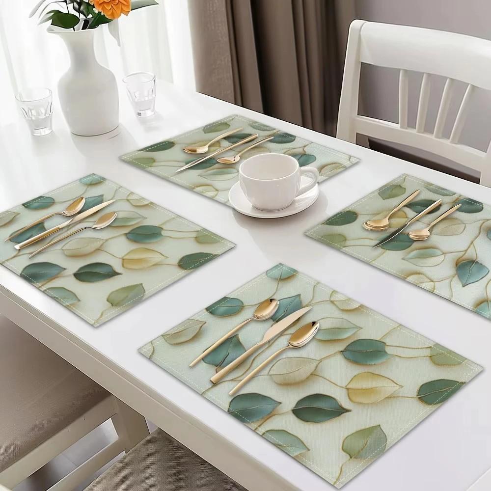 Fresh Green Leaf Vein Minimalist Placemat Ins Forest Style Waterproof Heat Resistant Dining Table Mat