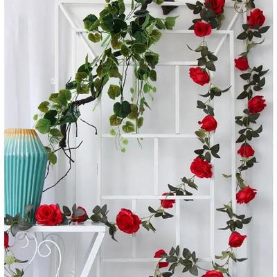 Seiden Künstliche Rosenranke Hängende Blumen für Wand, Rattan Künstliche Pflanzen Blätter Girlande, Hochzeit Zuhause Garten Bogen Dekoration