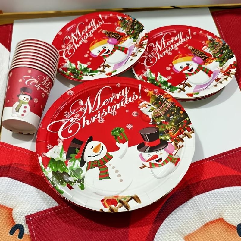 30-teiliges festliches Weihnachts-Party-Set - 9-Zoll- und 7-Zoll-Pappteller und Becher mit Schneemann-Motiv und "Merry Christmas"