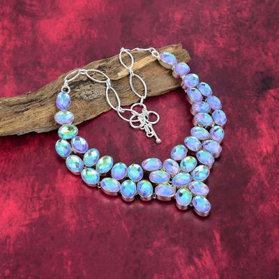 Fasetterat Mystic Topas Halsband, 925 Massivt Sterlingsilver Halsband, Handgjorda Ädelstenssmycken, Gåvor Till Hustru Helt Nytt Halsband