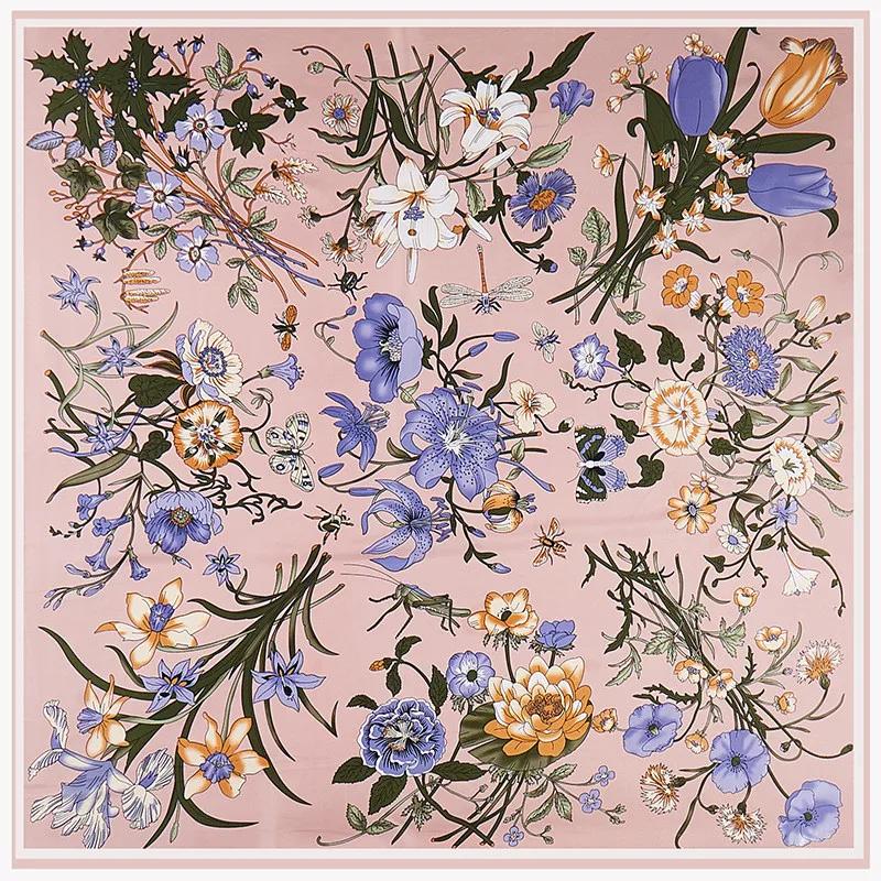 Lenço Mulheres Xales Grandes Estampa Jardim dos Fundos Estolas Lenço Quadrado Lenço de Luxo Hijab Lenços Femininos 130Cm