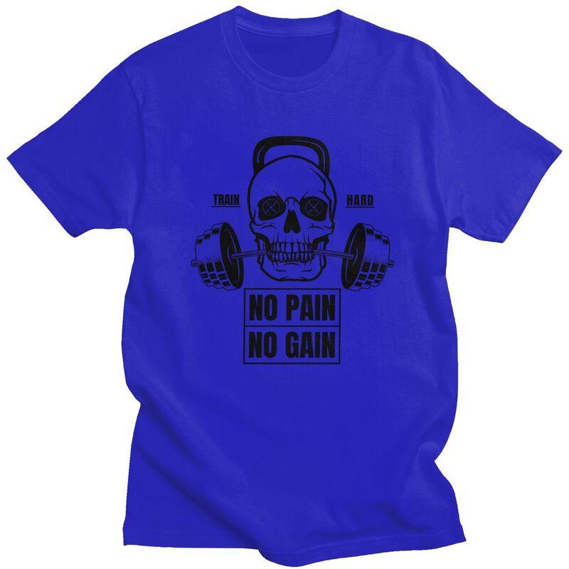 Custom No Pain No Gain T Shirts Men Pure Cotton Tee Tops Bodybuilding Fitness Gym Tshirts Casual Tshirt