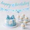 Blue Bow Happy Birthday Banner with Bow Garland for Baby Shower Girls Women Blue Bow Themed Coquette Birthday Party Decorations