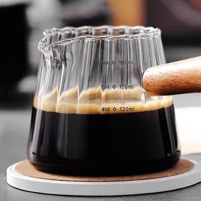 כוס אספרסו 180 מ"ל עם ידית עץ כוס מדידה לקפה קנקן להקצפת חלב ספל לאטה עם עיצוב פסים יצירתי אביזרי קפה