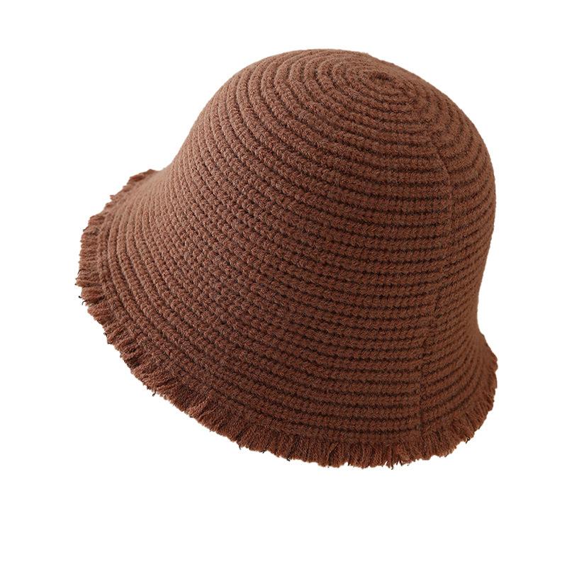 Mixed color knitted small fragrant wind bucket hat women's autumn and winter casual versatile knitted bucket hat thermal basin hat
