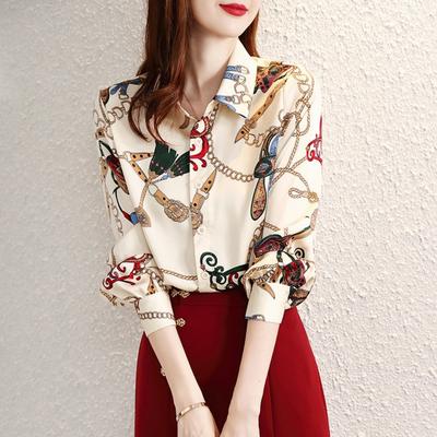 Chiffon Shirt Design Niche New Printed Spring and Autumn Long-sleeved Shirt Korean Style Fashionable Loose Temperament Top