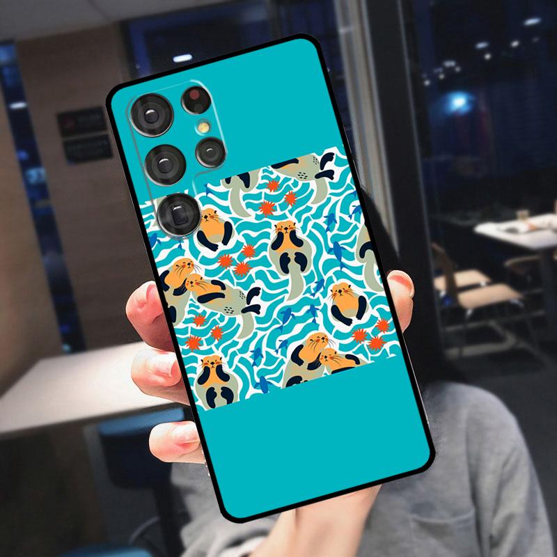 Cute Cartoon Otter Case For Samsung Galaxy S22 S23 Ultra S21 S20 FE S9 S10 Note 10 Plus Note 20 Ultra Cover