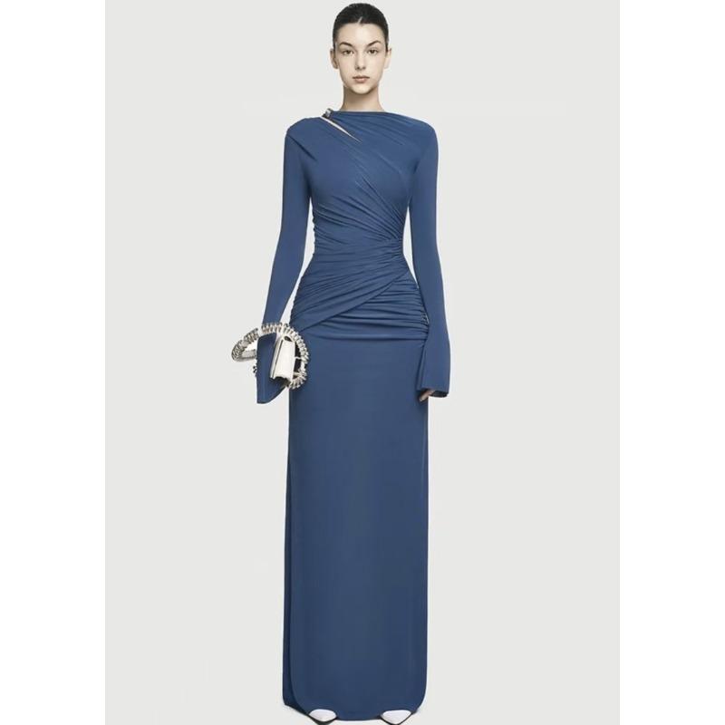 Herbst Neue Mode Temperament Langarm Elegant Falten Taille High-End Kleid