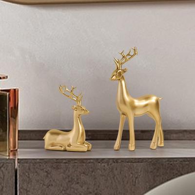 A Pair of Christmas Reindeer Statues, European-style Mini Deer Figurines for Bedroom, Living Room, Study, and TV Cabinet Decor