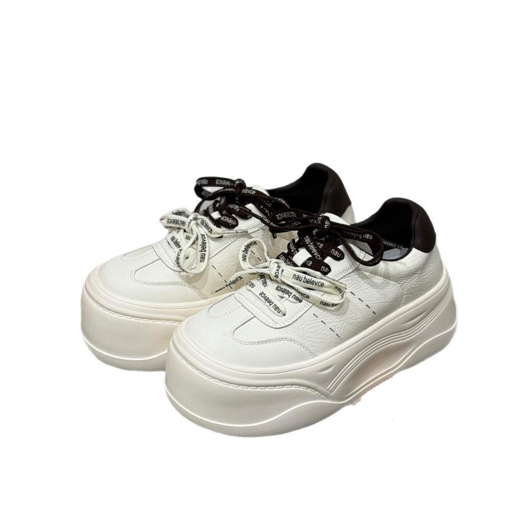 Leather Little White Shoes Women's 2025 Autumn New Heightening Platform Sports Shoes Women's Solid Color Versatile Comfortable Casual Muffin Shoes