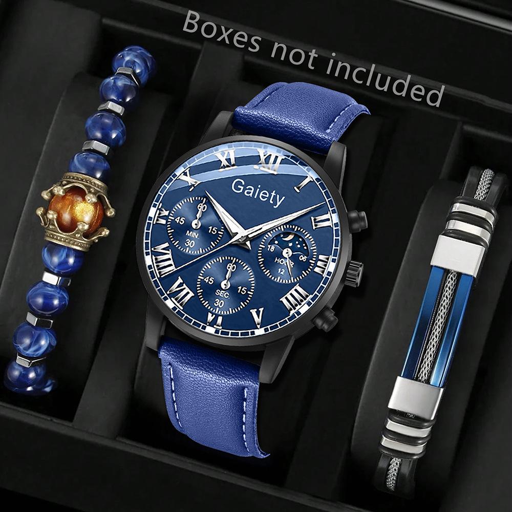 Men's Watch Casual Business Glass Quartz Watch Three-eye Calendar Fully Automatic Movement Watch Watch Large Dial Luminous