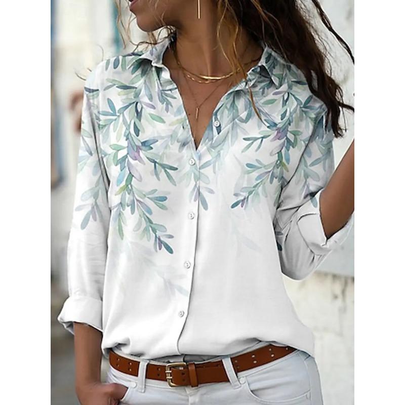 Women's Shirt Autumn Floral Graphic Print Vintage Daily Stylish Long Sleeve Shirt Collar Regular Tops Work Daily Holiday Buttons