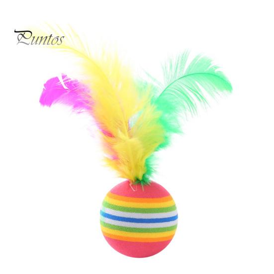 Soft Foam Ball with Feathers Colorful Striped Cat Ball, Feathers, Quiet Indoor Toy Feather Interactive for Cats Kittens Elastic