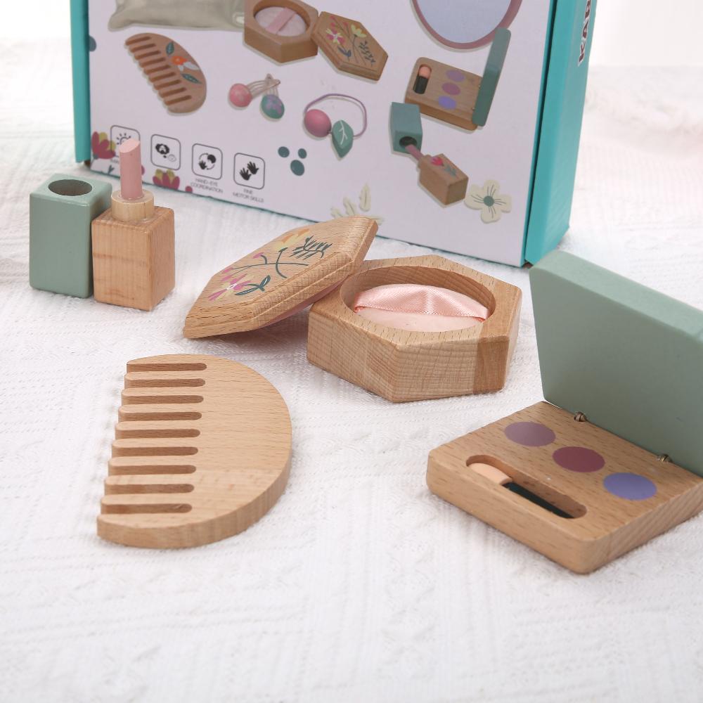 Wooden Beauty Salon Play Set Wooden Makeup Set Girls MakeUp Dressing Table Cosmetics Toys Birthday Gifts For Children